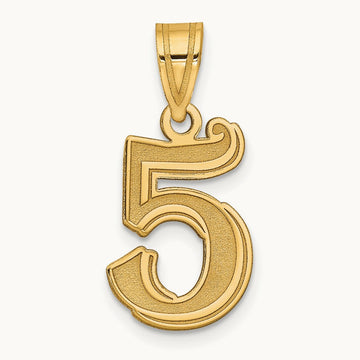 Polished Etched Number 5 Pendant, 14K