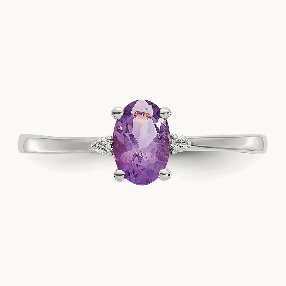 Diamond & Amethyst Birthstone Ring — 14K White Gold, 6