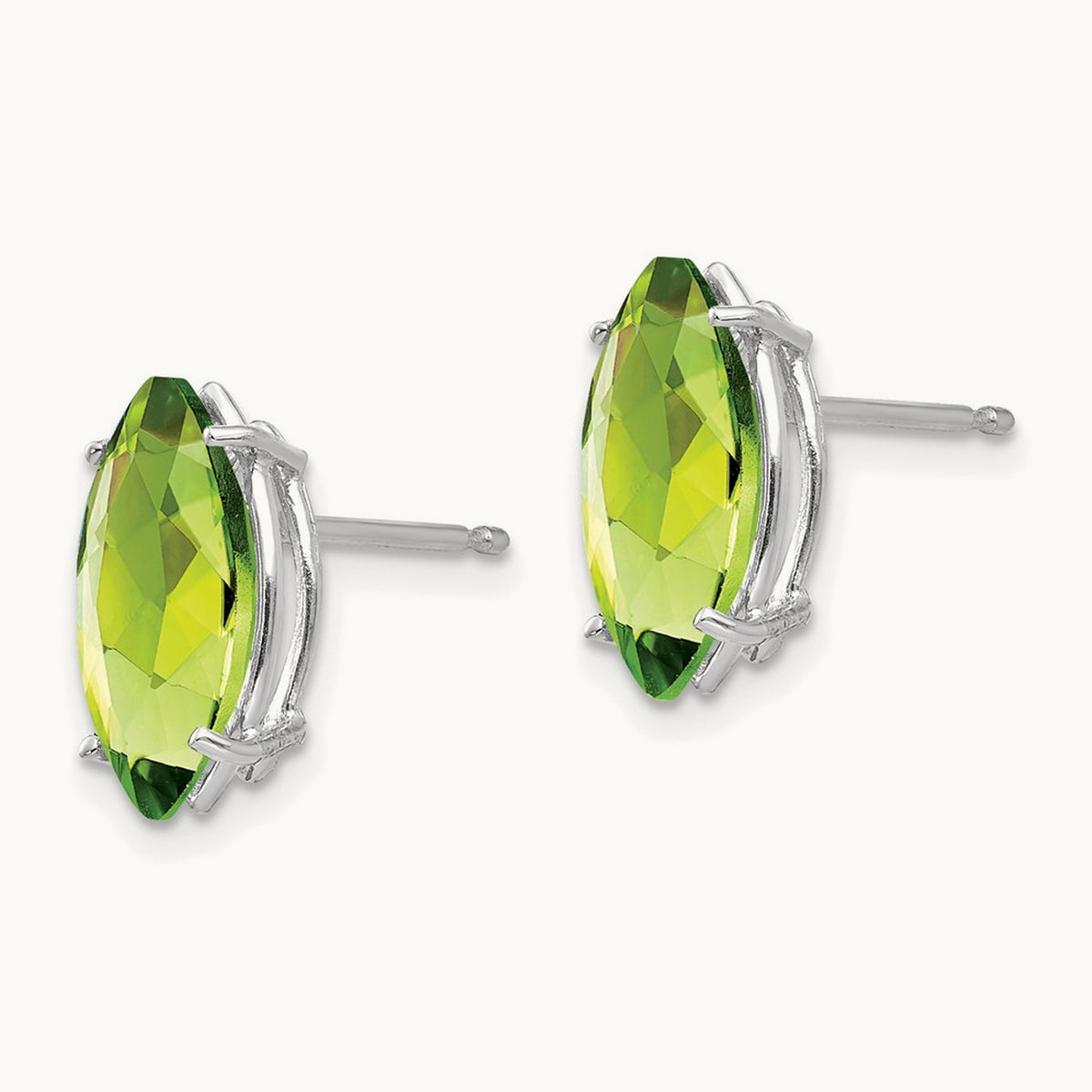 10x5mm Peridot Marquise Stud Earring, 14K White Gold