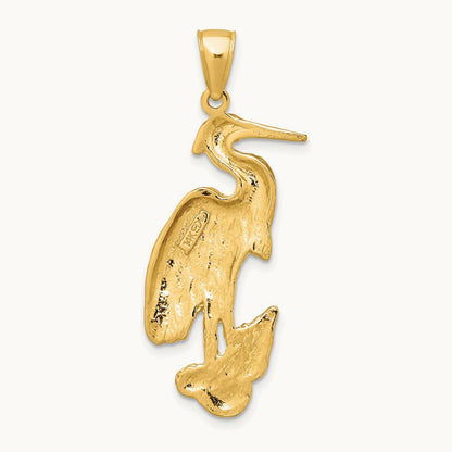 Textured Standing Egret Bird Charm, 14K
