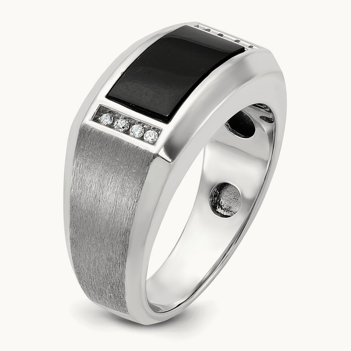 IBGoodman Men's Satin Onyx/Diamond Complete Ring, 14K White Gold