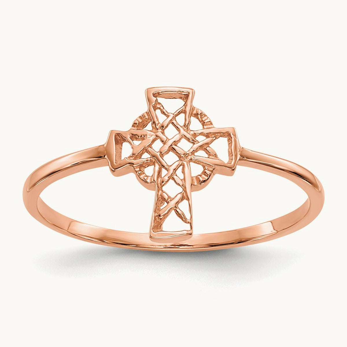 Polished Celtic Cross Ring — 14K Rose Gold