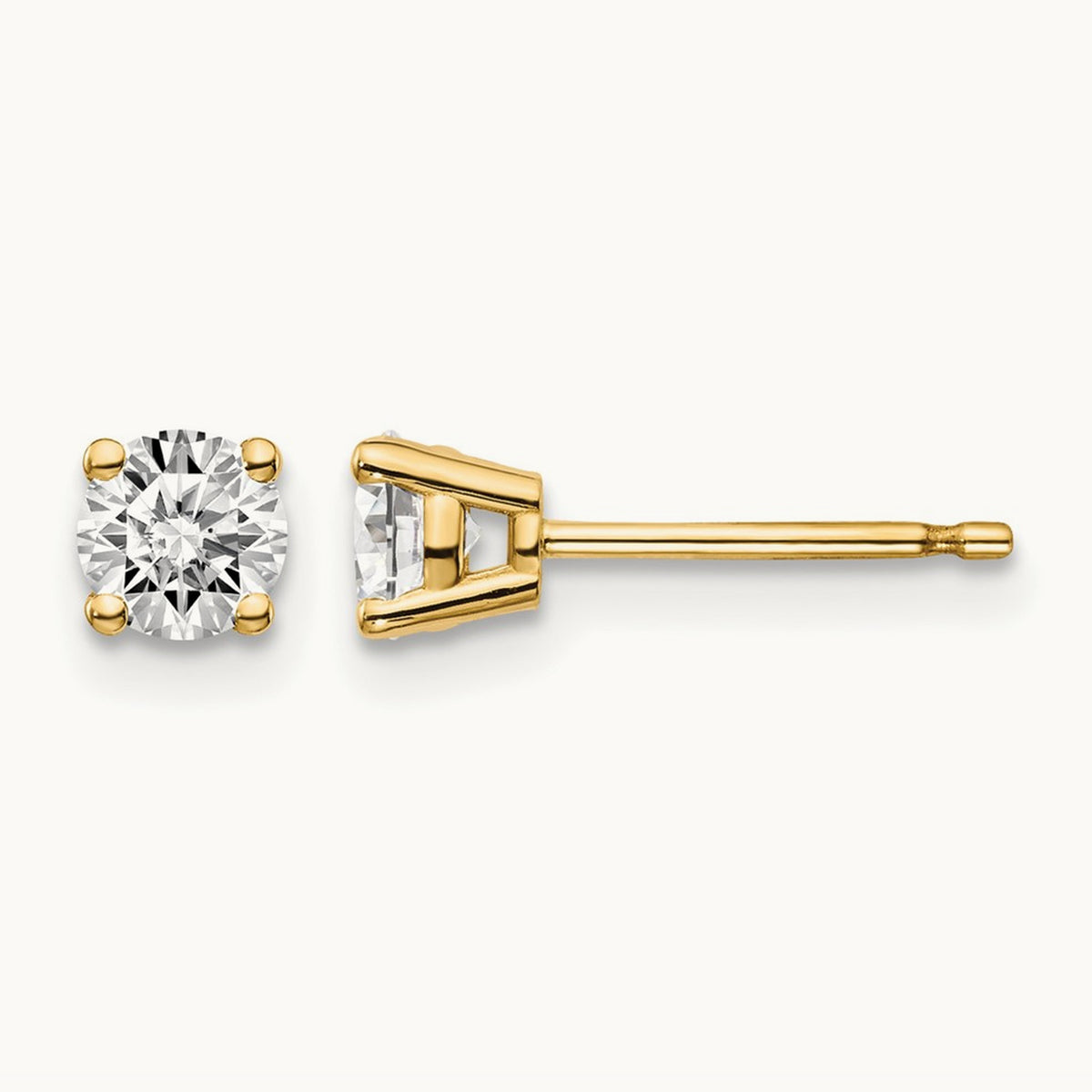 Round Diamond Stud Earrings — 14K Yellow Gold, 0.60 ct tw, I1 J-K · push back
