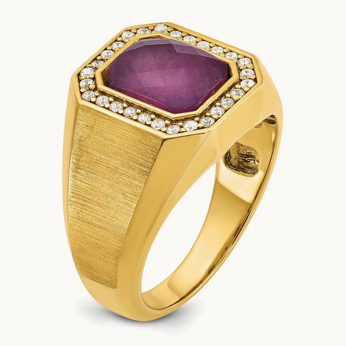 IBGoodman Men's Satin Ruby Doublet Stone and Diamond Complete Ring, 14K