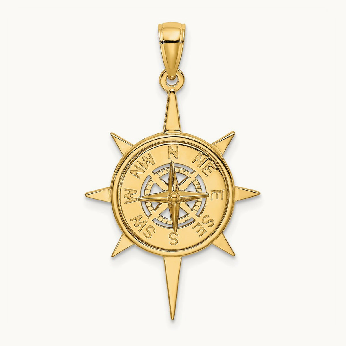 Star Frame w/ Nautical Compass Center Charm, 14K