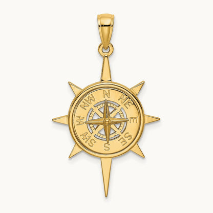 Star Frame w/ Nautical Compass Center Charm, 14K