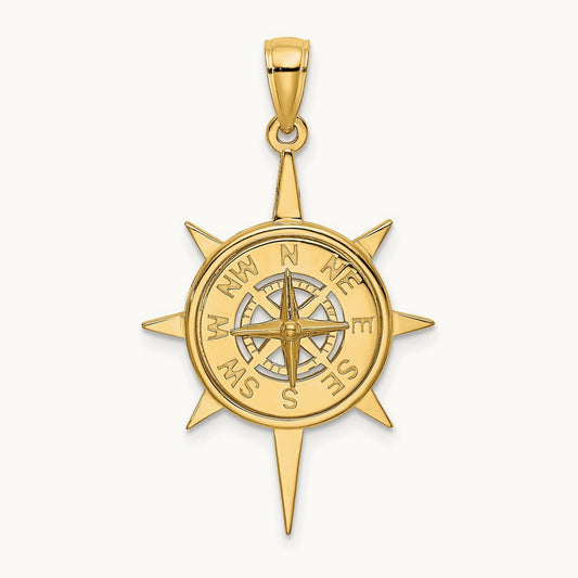 Star Frame w/ Nautical Compass Center Charm, 14K