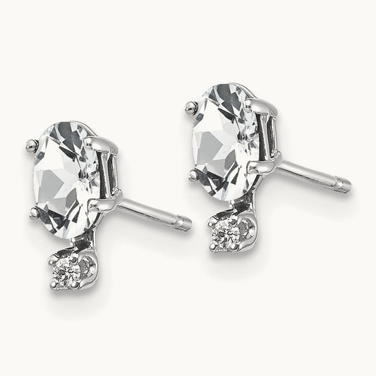 Diamond and White Topaz Birthstone Earrings, 14K White Gold
