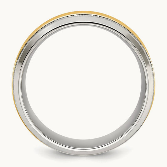 Polished with Yellow IP-plated Grooved Center Band, 8mm, Stainless Steel