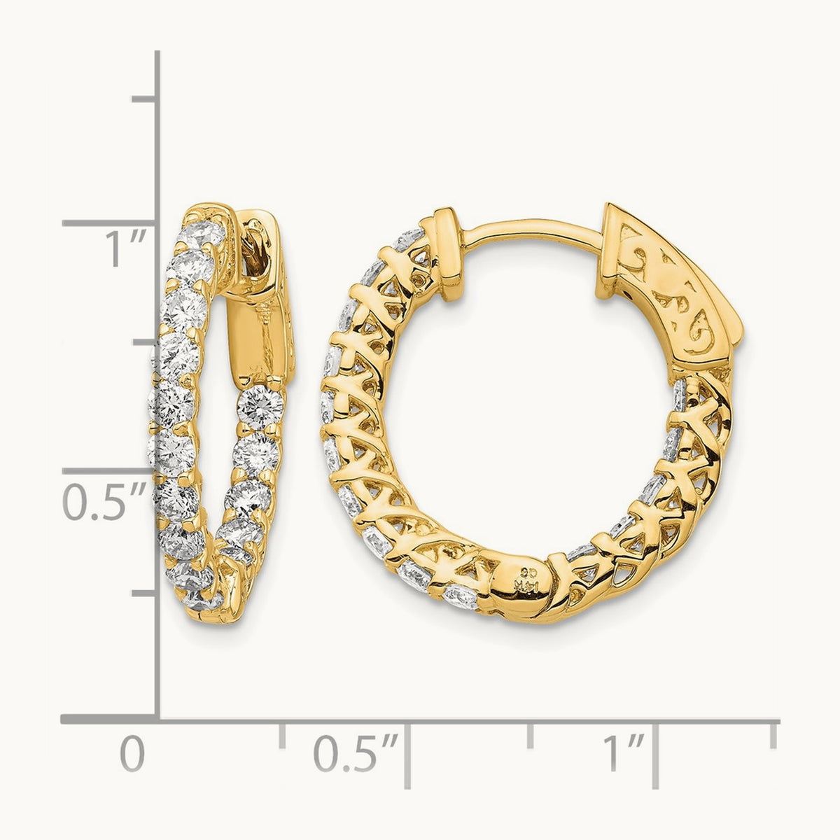Diamond Round Hoop w/Safety Clasp Earrings, 14K