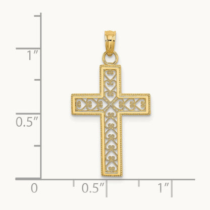 Filigree Beaded Outline Cross Charm, 14K