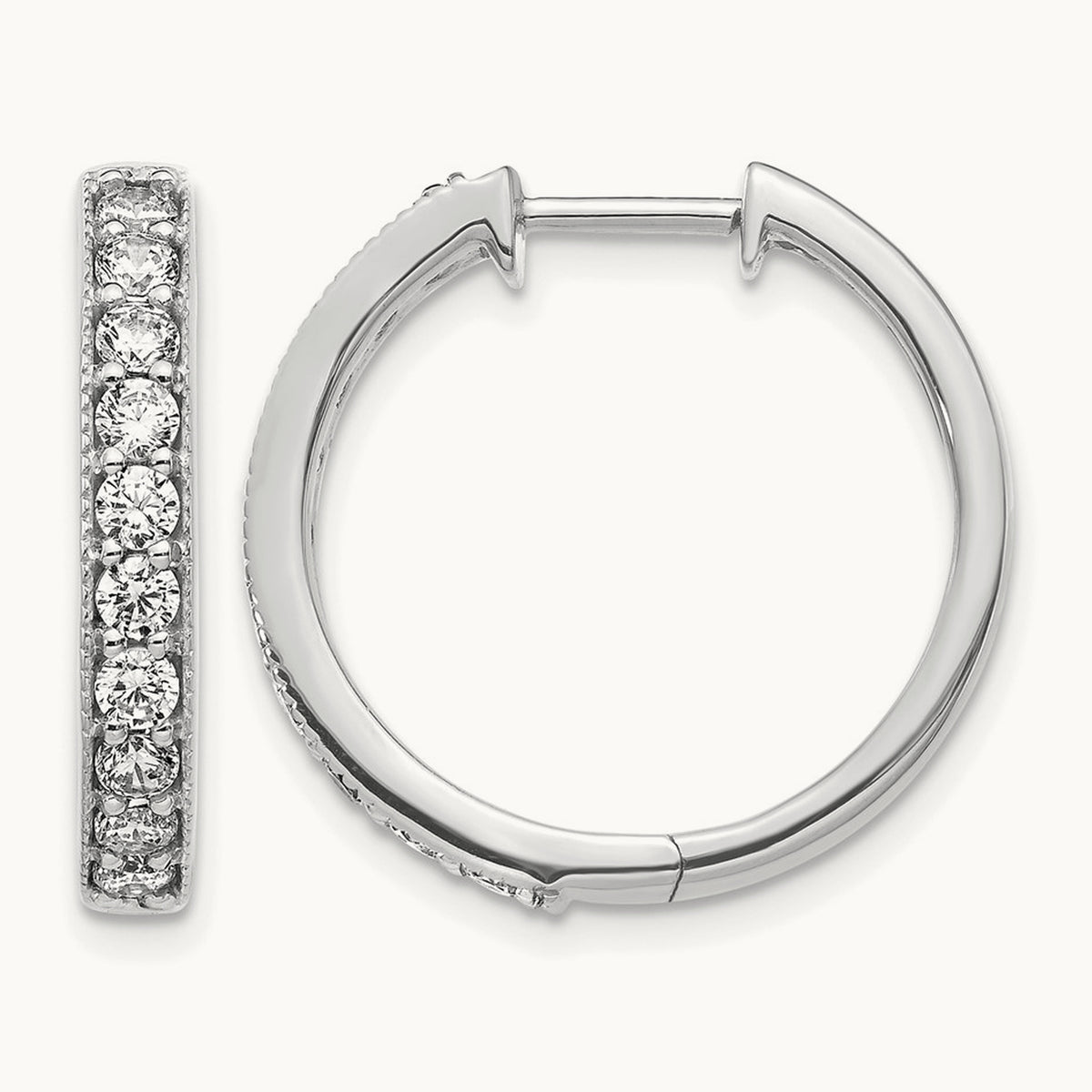 Diamond Milgrain Hinged Hoop Earrings — 14K White Gold