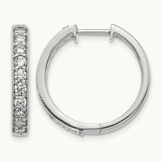 Diamond Milgrain Hinged Hoop Earrings — 14K White Gold