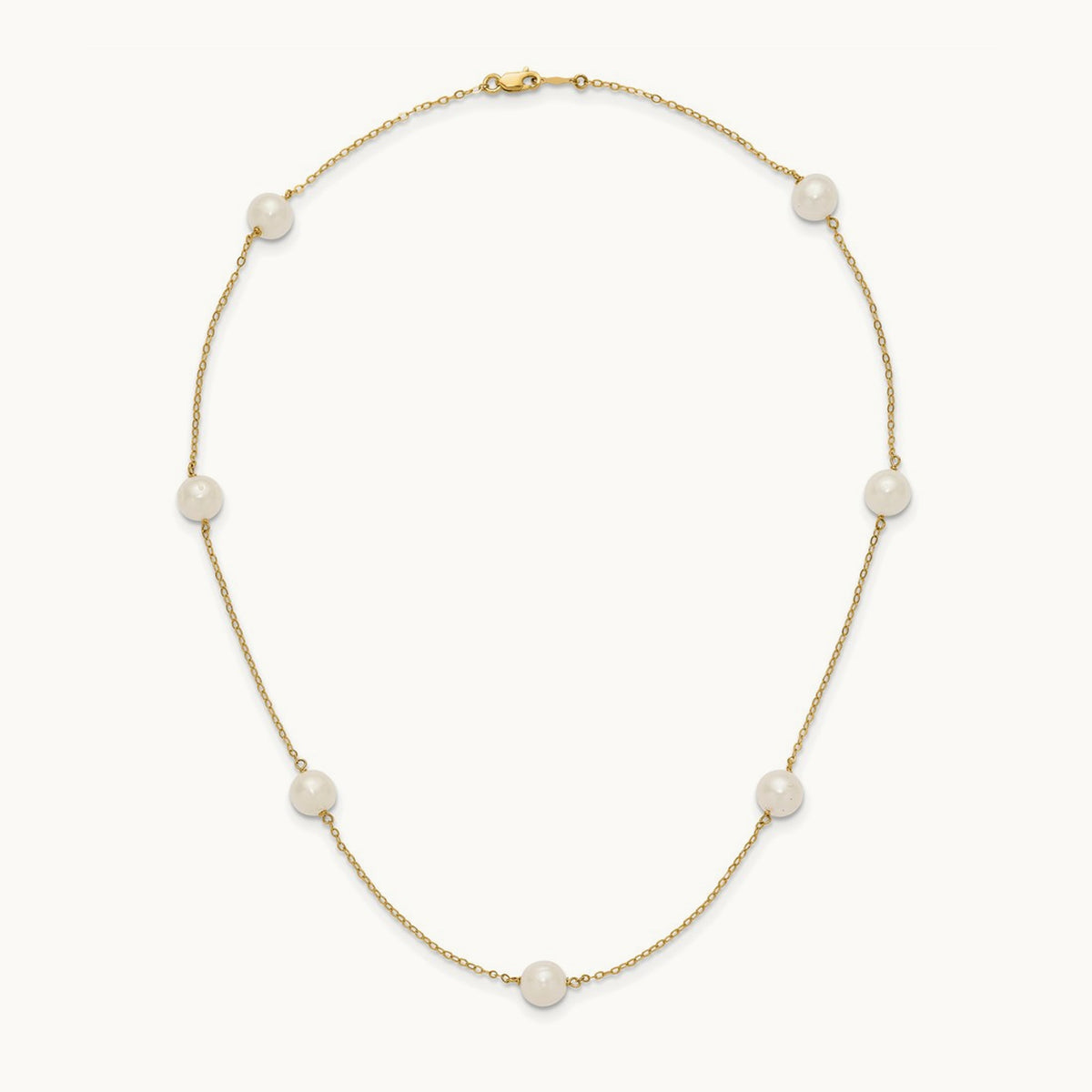 7- White Near Round Freshwater Cultured Pearl 7-Station Necklace, 14K