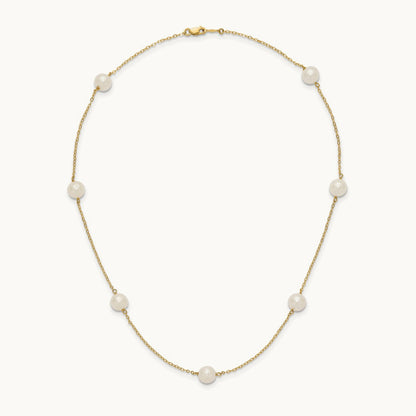 7- White Near Round Freshwater Cultured Pearl 7-Station Necklace, 14K