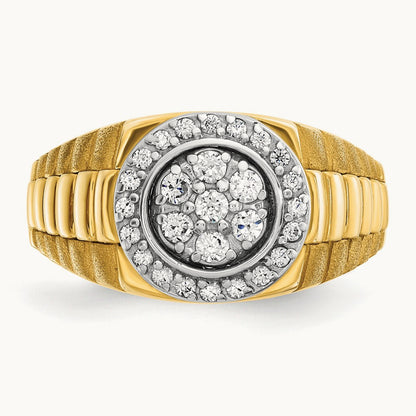 14ktt IBGoodman Men's Polished Satin & Ribbed Round Dia Cluster Ring