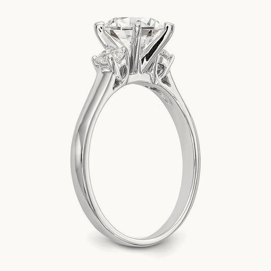 3-Stone Diamond Peg Set Semi-mount Engagement Ring, 14K White Gold