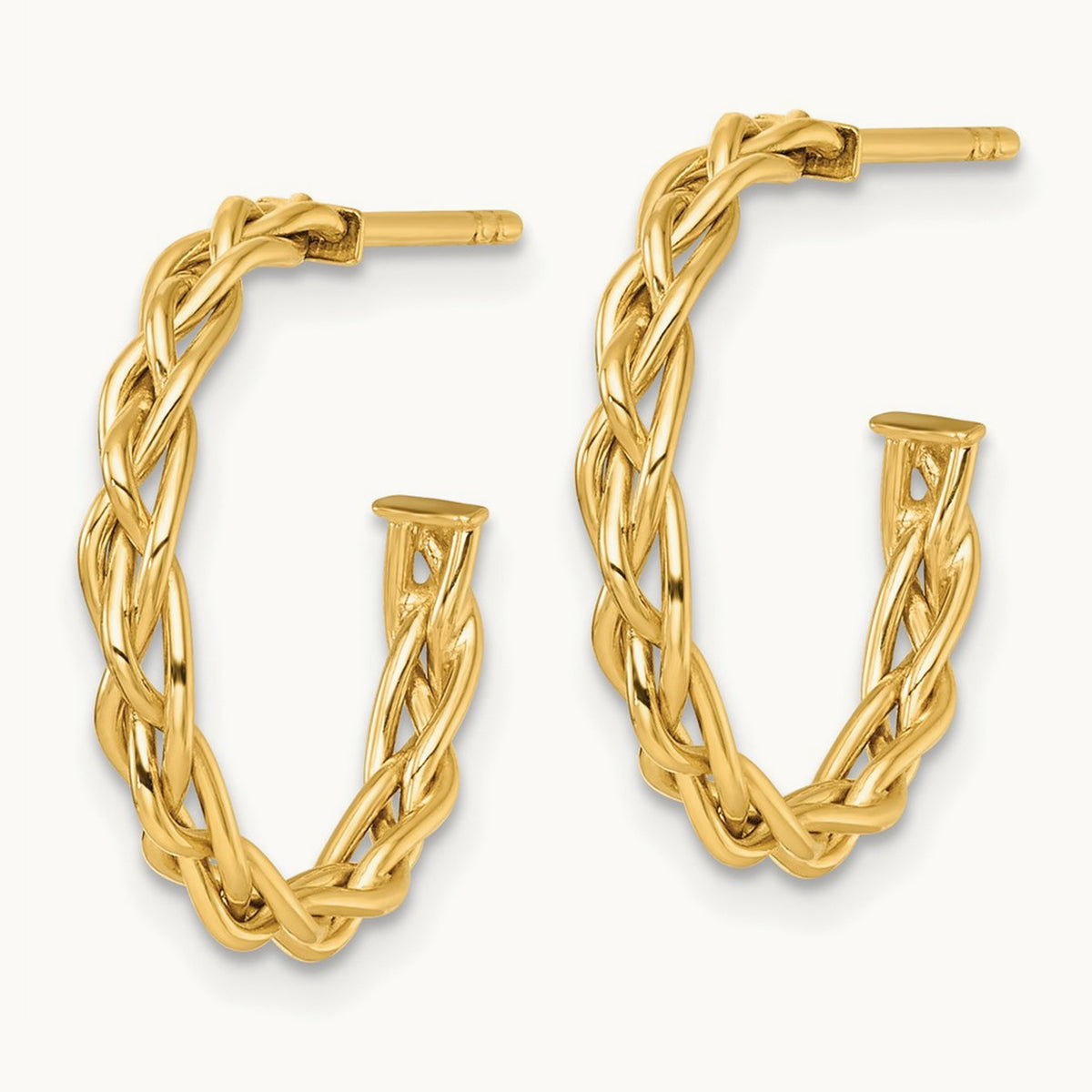 Polished Woven Post Hoop Earrings — 14K Yellow Gold