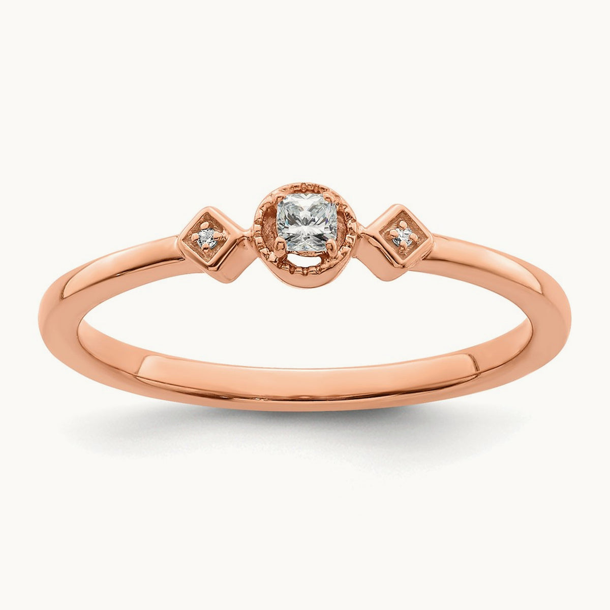 Petite Beaded Edge Cushion Ring, 0.10 ct tw — 14K Rose Gold