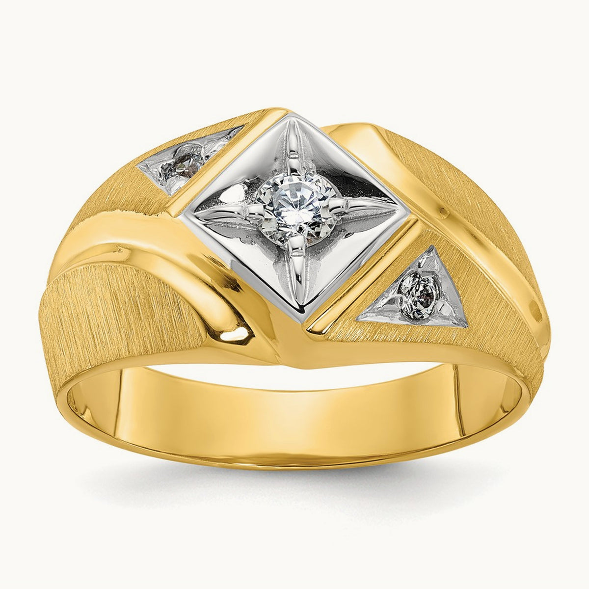 Men's Satin Diamond Complete Ring — 14K Two-Tone Gold