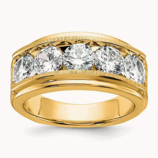 5 Stone Men's Ring, 3.50 ct tw Lab-Grown Diamond — 14K Yellow Gold