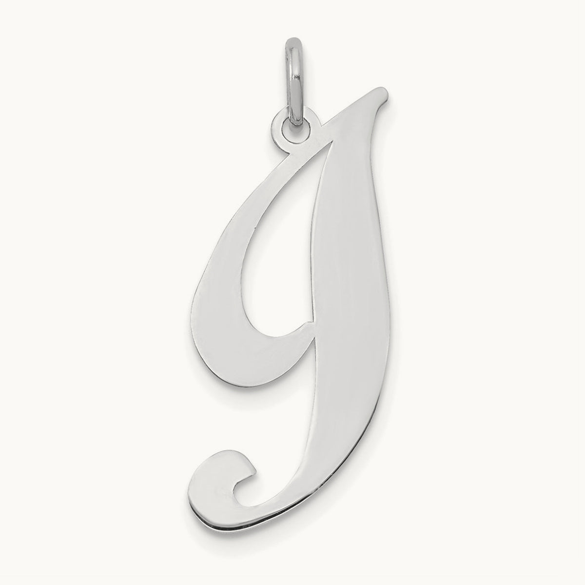 Large Fancy Script Initial Charm — 14K White Gold, I
