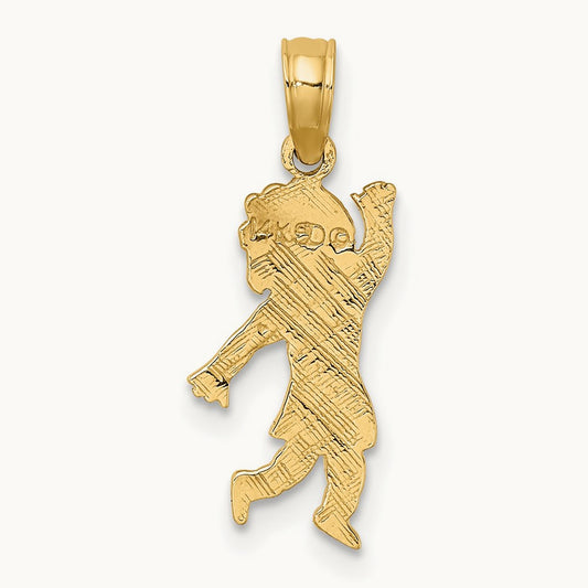 Girl Waving with Flower on Blouse Charm, 14K