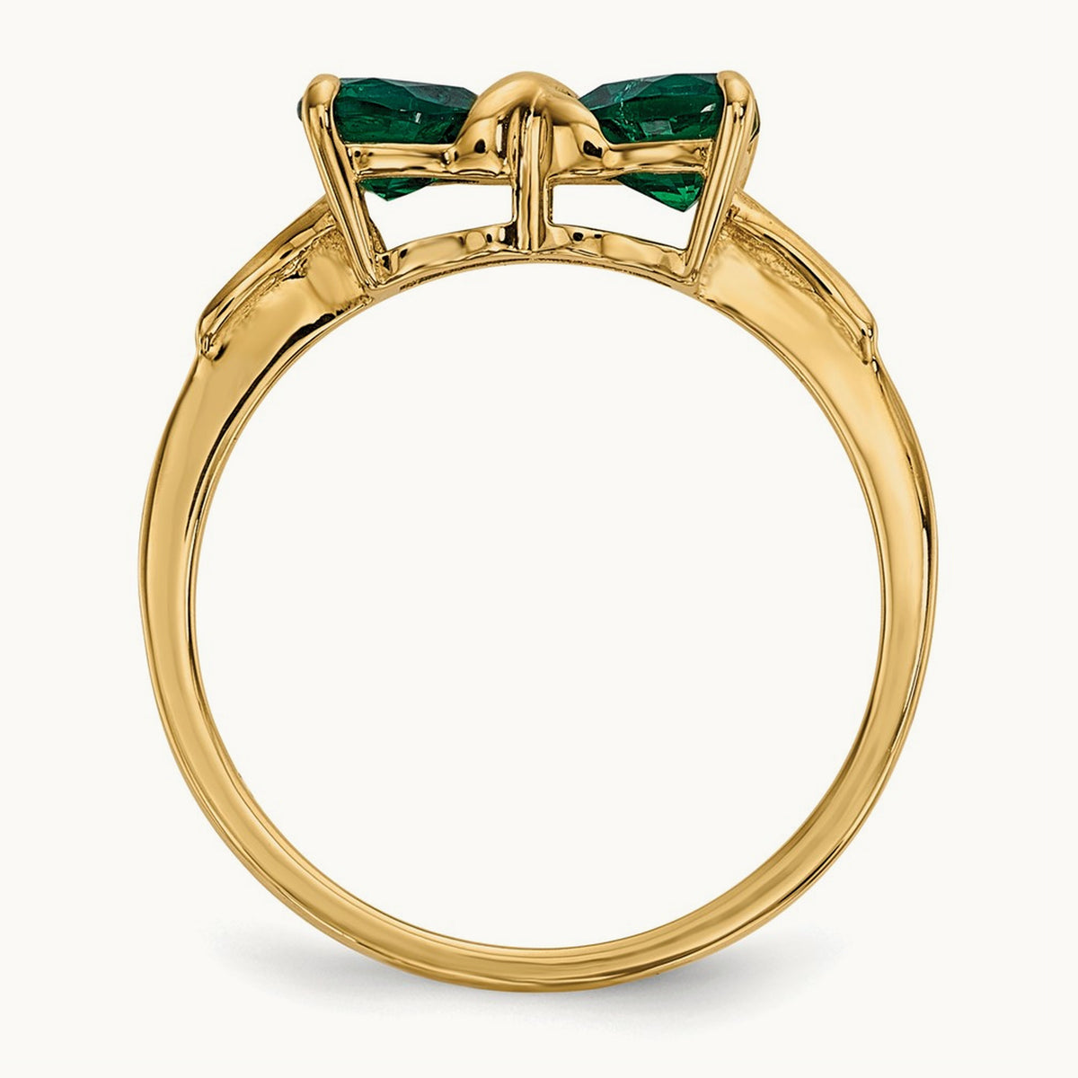 Polished Created Emerald Bow Ring, 14K Gold
