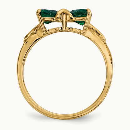 Polished Created Emerald Bow Ring, 14K Gold