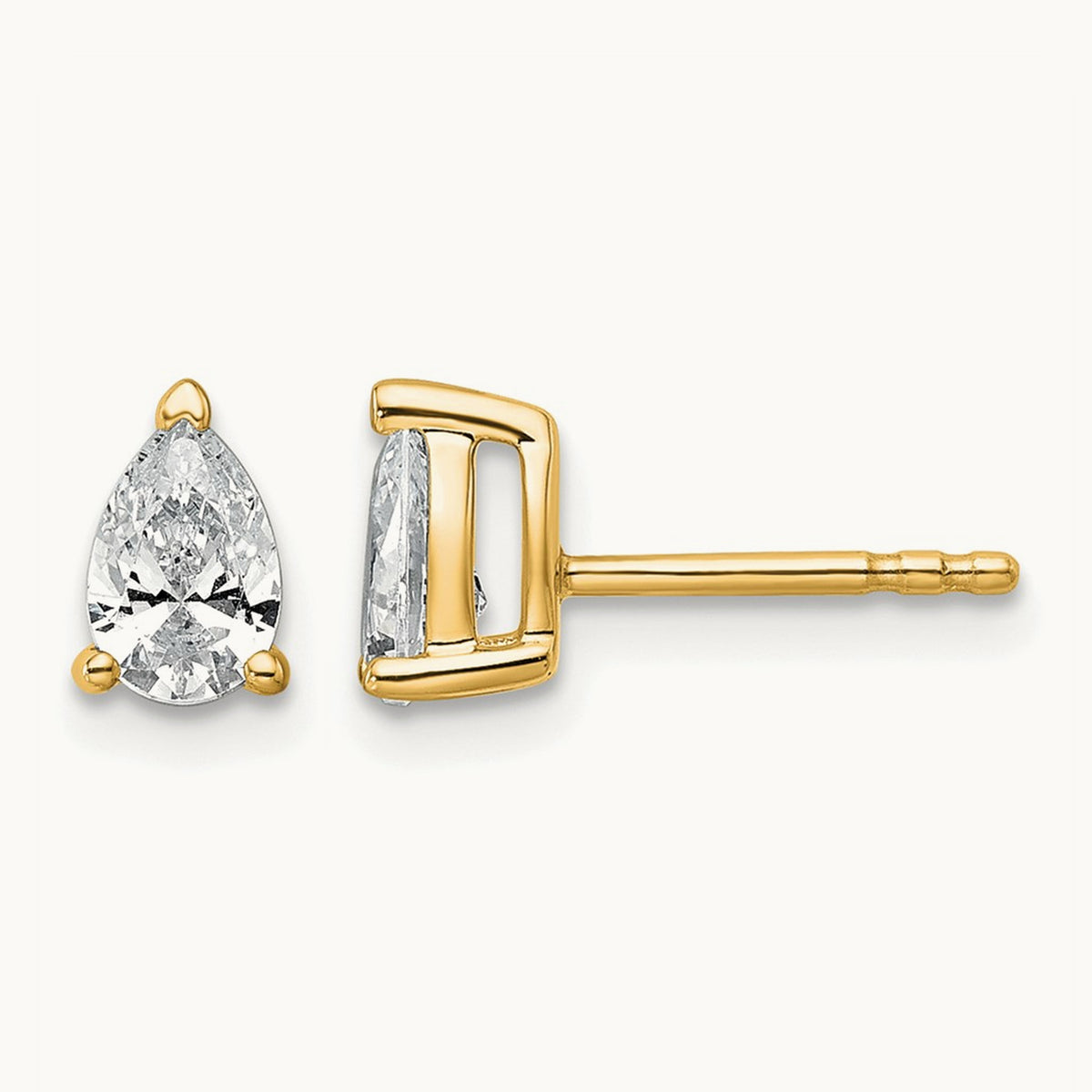 Pear 3 Prong Stud Earrings, 0.50-6.00 ct tw Lab-Grown Diamond — 3/4 ct, 14K Yellow Gold