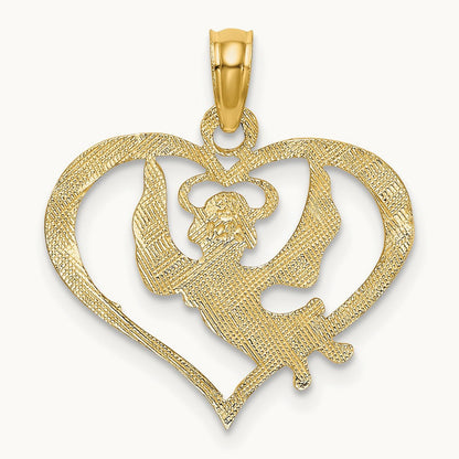 Polished Angel In Heart Charm, 14K