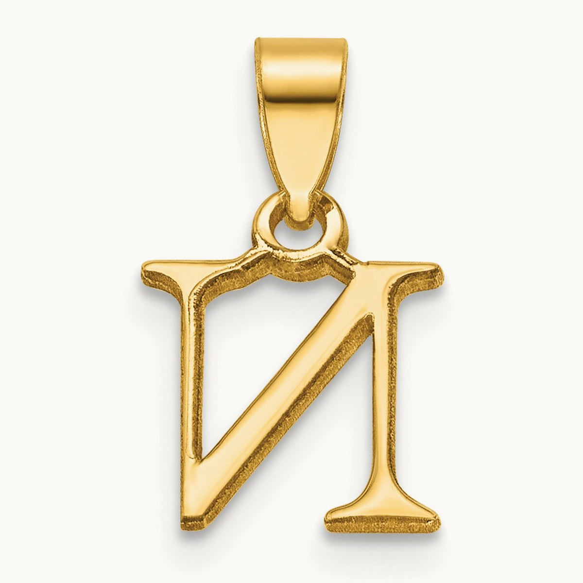 Polished Block Initial Pendant — 14K Yellow Gold, N