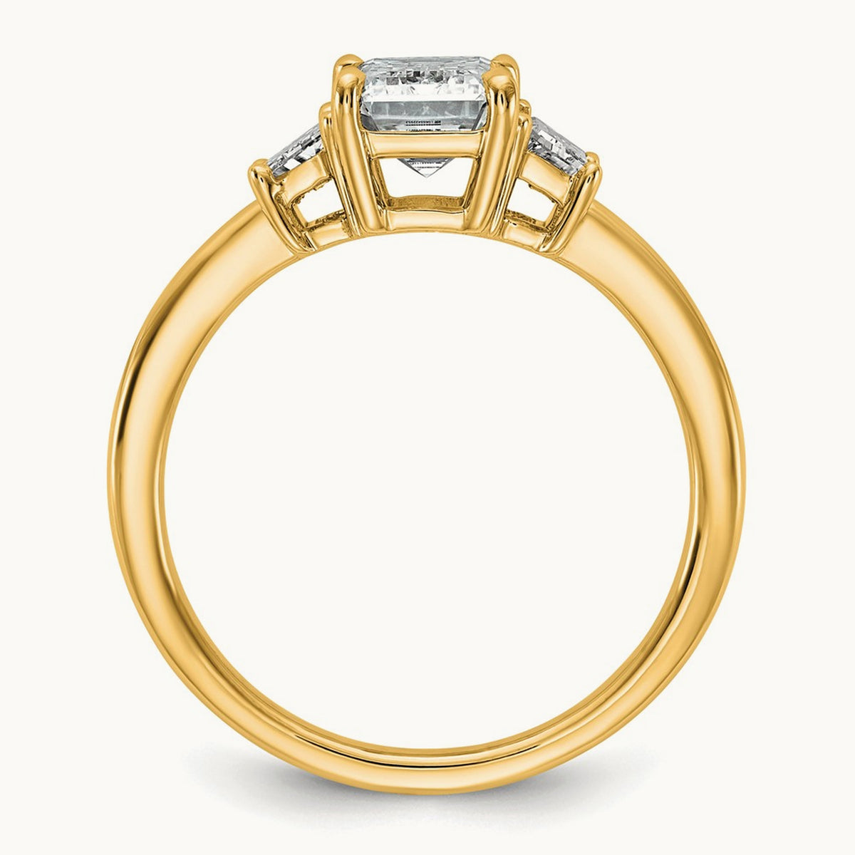 Emerald & Trapezoid Engagement Ring — 14K Yellow Gold, 2 ct, 7