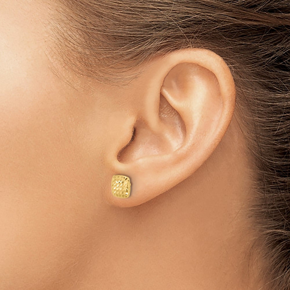 Diamond Cut Square Post Earrings — 14K Yellow Gold