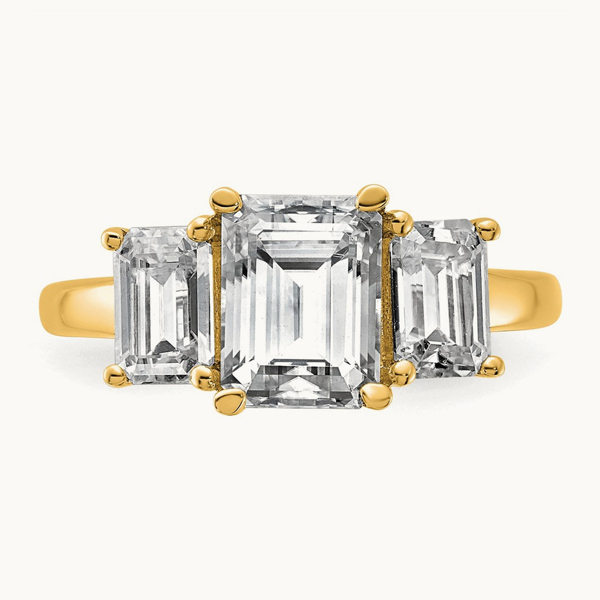Emerald 3 Stone Engagement Ring, 1.50-4.25 ct tw Lab-Grown Diamond — 1 1/2 ct, 14K Yellow Gold