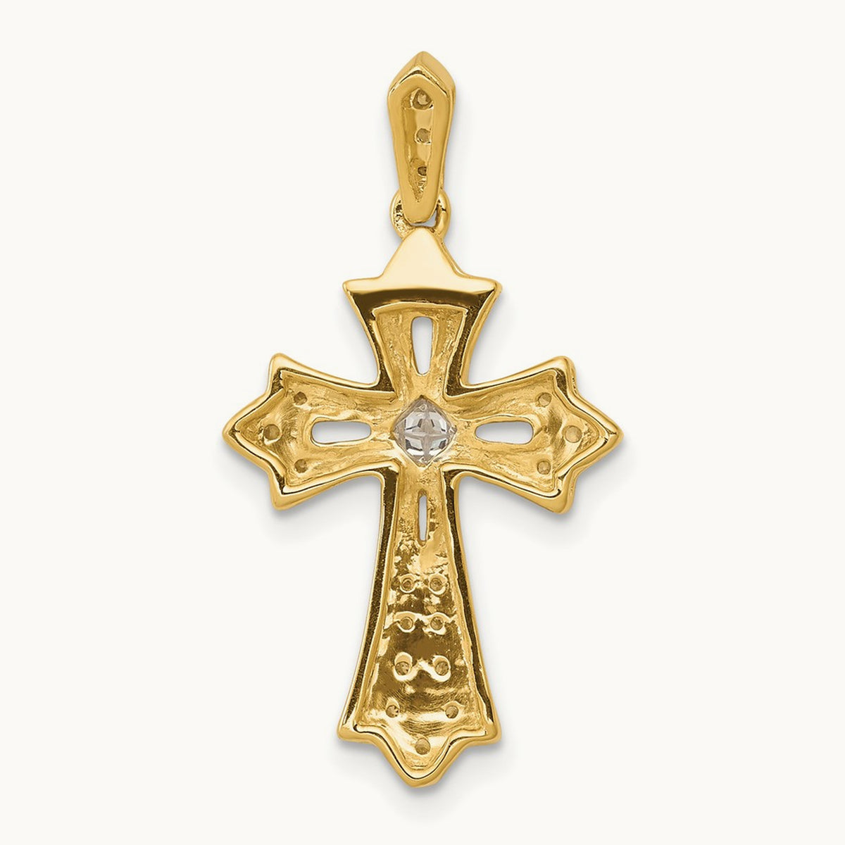 Diamond Fleur de Lis Cross Pendant — 14K Yellow Gold