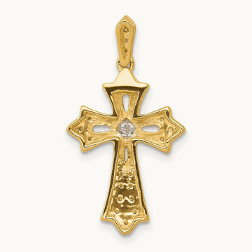 Diamond Fleur de Lis Cross Pendant — 14K Yellow Gold