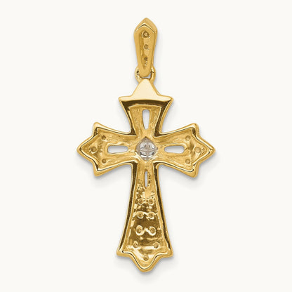 Diamond Fleur de Lis Cross Pendant — 14K Yellow Gold