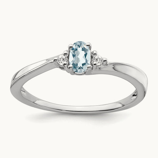 Aquamarine and Diamond Ring — 14K White Gold