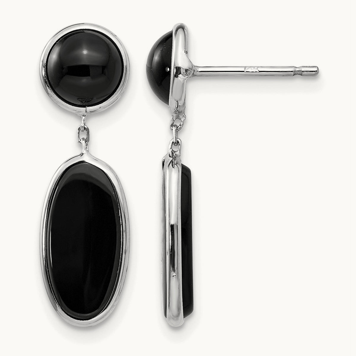 Onyx Oval Dangle Post Earrings — 14K White Gold