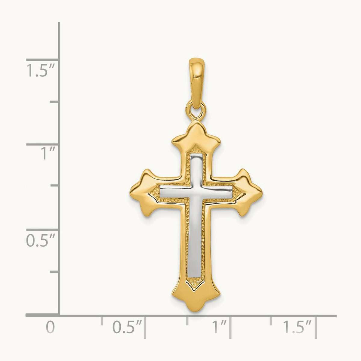 Fleur De Lis Cross Pendant, 14K Two-tone