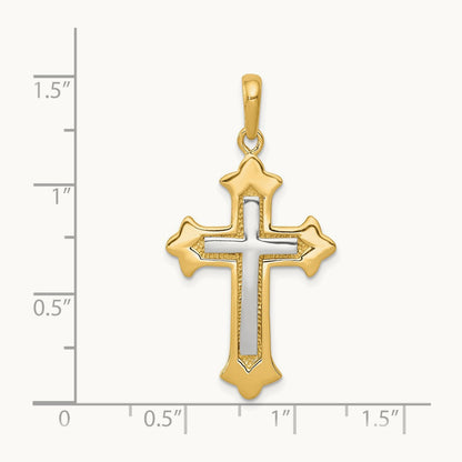Fleur De Lis Cross Pendant, 14K Two-tone