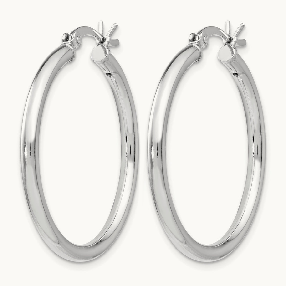 Rhodium-plated Polished Hinged Hoop Earrings, Sterling Silver — Leslie's