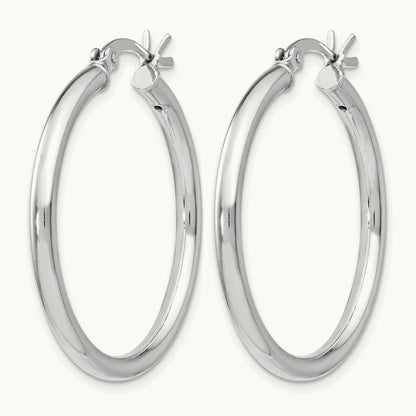 Rhodium-plated Polished Hinged Hoop Earrings, Sterling Silver — Leslie's
