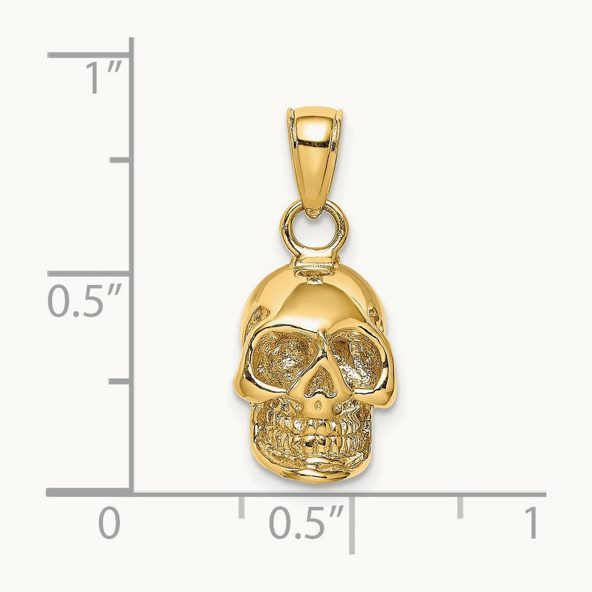 3-D Polished Skull Pendant, 14K