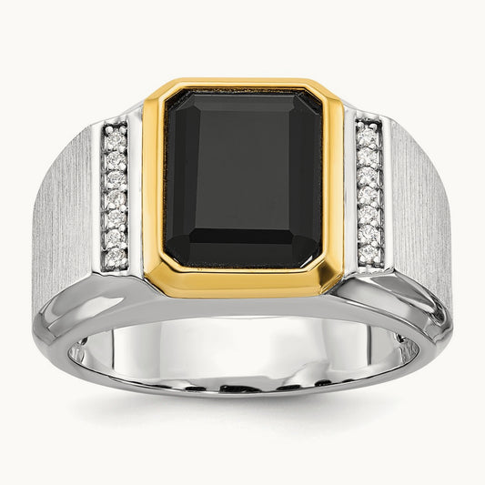 IBGoodman Men's Polished and Satin Onyx Diamond Complete Ring, 14K Two-tone