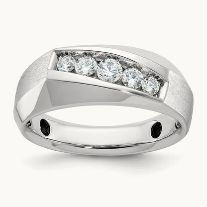 IBGoodman Men's Polished & Satin 5-Stone Diamond Ring, 14K White Gold