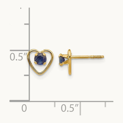 Madi K Created Sapphire Birthstone Heart Earrings, 3mm, 14K