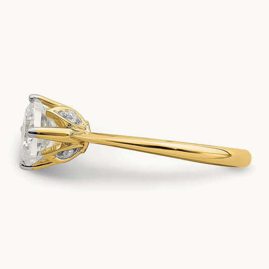 Polish 1 1/2ct Cushion Leaf Design Semi-Mount Dia Ring, 14K