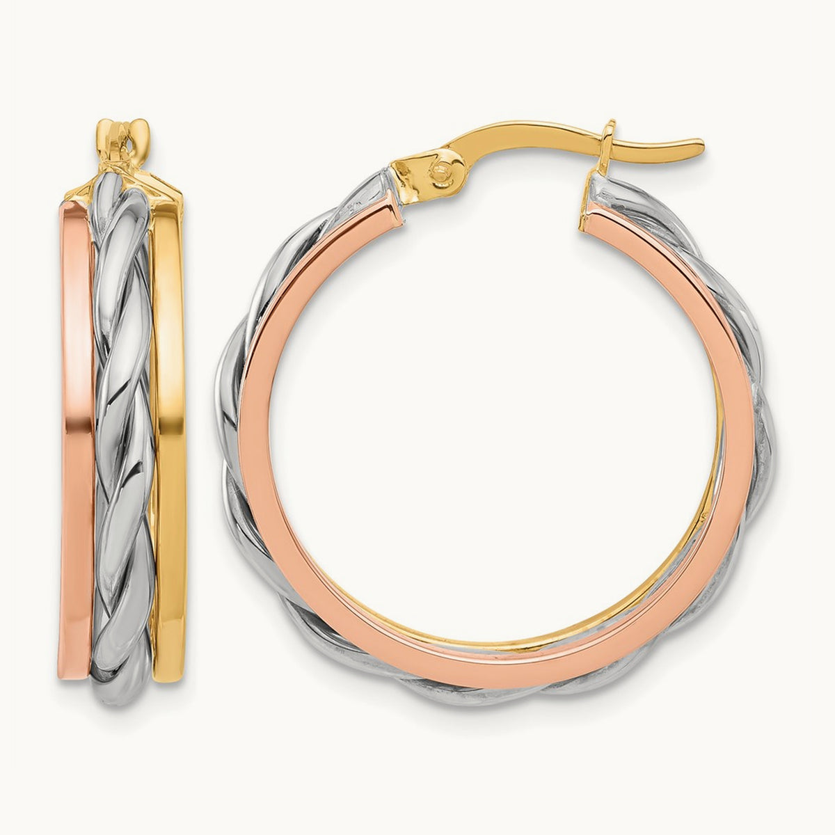 Tri-color Polished Hoop Earrings — 25mm